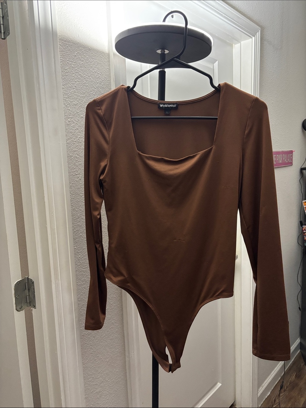Brown Long-Sleeve Square Neck Bodysuit